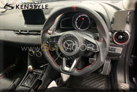 �饻Kenstyle MAZDA(�U�Ʊo,���۹F) Mazda CX-3 (CX3, DK,DK8FW, DK8AW, DK5FW, DK5AW, DKEFW, DKEAW, DKLFW, DKLAW,SkyActiv,�й��Ť�) �T���ʤO�ɯŧ�˹s��w�˹�� D-Shaped Leather Steering Wheel with red stitching D�������u��?��(��V�L)�a�����_�u 